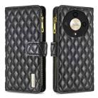 For Honor X9b/Magic6 Lite 5G Diamond Lattice Zipper Wallet Leather Flip Phone Case(Black) - 1