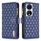 For Honor X7b Diamond Lattice Zipper Wallet Leather Flip Phone Case(Blue) - 1