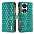 For Honor X7b Diamond Lattice Zipper Wallet Leather Flip Phone Case(Green) - 1