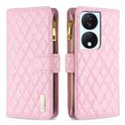 For Honor X7b Diamond Lattice Zipper Wallet Leather Flip Phone Case(Pink) - 1