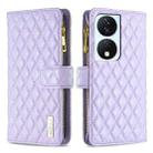 For Honor X7b Diamond Lattice Zipper Wallet Leather Flip Phone Case(Purple) - 1