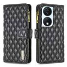 For Honor X7b Diamond Lattice Zipper Wallet Leather Flip Phone Case(Black) - 1