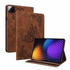 For Xiaomi Pad 7 / Pad 7 Pro Butterfly Flower Embossed Leather Tablet Case(Brown) - 1