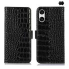 For Sony Xperia 10 VI Crocodile Top Layer Cowhide Leather Phone Case(Black) - 1