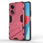 For OPPO A58 4G Global Punk Armor 2 in 1 PC + TPU Phone Case with Holder(Light Red) - 1