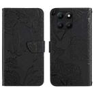 For Honor X6A HT03 Skin Feel Butterfly Embossed Flip Leather Phone Case(Black) - 1