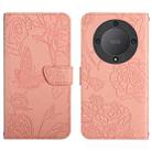 For Honor X9b HT03 Skin Feel Butterfly Embossed Flip Leather Phone Case(Pink) - 1