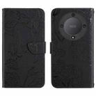 For Honor X9b HT03 Skin Feel Butterfly Embossed Flip Leather Phone Case(Black) - 1