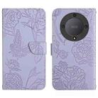 For Honor X9b HT03 Skin Feel Butterfly Embossed Flip Leather Phone Case(Purple) - 1