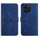 For Honor X8b HT03 Skin Feel Butterfly Embossed Flip Leather Phone Case(Blue) - 1