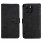 For Honor X8b HT03 Skin Feel Butterfly Embossed Flip Leather Phone Case(Black) - 1