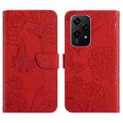 For Honor 200 Lite HT03 Skin Feel Butterfly Embossed Flip Leather Phone Case(Red) - 1