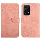 For Honor 200 Lite Global HT03 Skin Feel Butterfly Embossed Flip Leather Phone Case(Pink) - 1