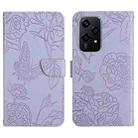 For Honor 200 Lite HT03 Skin Feel Butterfly Embossed Flip Leather Phone Case(Purple) - 1