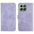 For Honor 200 Smart Global HT03 Skin Feel Butterfly Embossed Flip Leather Phone Case(Purple) - 1