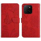 For Honor X5b 4G / X5b Plus 4G HT03 Skin Feel Butterfly Embossed Flip Leather Phone Case(Red) - 1