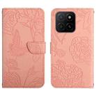 For Honor X5b 4G / X5b Plus 4G HT03 Skin Feel Butterfly Embossed Flip Leather Phone Case(Pink) - 1