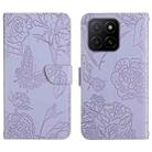 For Honor X5b 4G / X5b Plus 4G HT03 Skin Feel Butterfly Embossed Flip Leather Phone Case(Purple) - 1