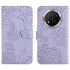 For Honor X9c HT03 Skin Feel Butterfly Embossed Flip Leather Phone Case(Purple) - 1