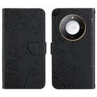 For Honor X9c Smart HT03 Skin Feel Butterfly Embossed Flip Leather Phone Case(Black) - 1