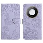 For Honor X9c Smart HT03 Skin Feel Butterfly Embossed Flip Leather Phone Case(Purple) - 1