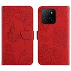 For Honor X8c 4G HT03 Skin Feel Butterfly Embossed Flip Leather Phone Case(Red) - 1