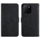 For Honor X8c 4G HT03 Skin Feel Butterfly Embossed Flip Leather Phone Case(Black) - 1