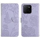 For Honor X8c 4G HT03 Skin Feel Butterfly Embossed Flip Leather Phone Case(Purple) - 1