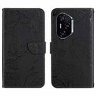 For Honor 400 Pro Global 160.8mm HT03 Skin Feel Butterfly Embossed Flip Leather Phone Case(Black) - 1