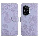 For Honor 400 Pro Global 160.8mm HT03 Skin Feel Butterfly Embossed Flip Leather Phone Case(Purple) - 1
