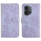 For Honor 400 Global 156.5mm HT03 Skin Feel Butterfly Embossed Flip Leather Phone Case(Purple) - 1