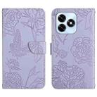 For Honor X5c Plus HT03 Skin Feel Butterfly Embossed Flip Leather Phone Case(Purple) - 1