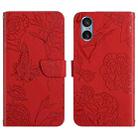 For Sony Xperia 5 V HT03 Skin Feel Butterfly Embossed Flip Leather Phone Case(Red) - 1