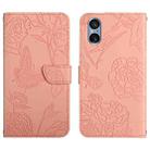 For Sony Xperia 5 V HT03 Skin Feel Butterfly Embossed Flip Leather Phone Case(Pink) - 1