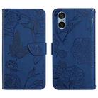 For Sony Xperia 5 V HT03 Skin Feel Butterfly Embossed Flip Leather Phone Case(Blue) - 1