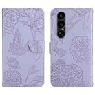 For Sony Xperia 1 VII HT03 Skin Feel Butterfly Embossed Flip Leather Phone Case(Purple) - 1