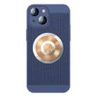 For iPhone 14 Plus Honeycomb Hole Copper Cooling Phone Case with Lens Film(Blue) - 1