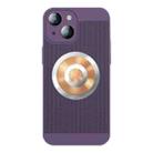 For iPhone 14 Plus Honeycomb Hole Copper Cooling Phone Case with Lens Film(Purple) - 1