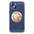 For iPhone 13 Honeycomb Hole Copper Cooling Phone Case with Lens Film(Blue) - 1