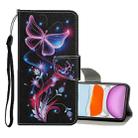 For iPhone 11 Colored Drawing Pattern Horizontal Flip Leather Case with Holder & Card Slots & Wallet(Fluorescent Butterfly) - 1