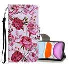 For iPhone 11 Colored Drawing Pattern Horizontal Flip Leather Case with Holder & Card Slots & Wallet(Peony) - 1