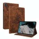 For Nokia T20 Butterfly Flower Embossed Leather Tablet Case(Brown) - 1