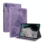 For Nokia T20 Butterfly Flower Embossed Leather Tablet Case(Purple) - 1