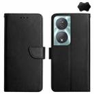 For Samsung Galaxy M55 5G HT02 Genuine Leather Fingerprint-proof Flip Phone Case(Black) - 1