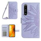 For Sony Xperia 1 VI Skin Feel Sun Flower Embossed Flip Leather Phone Case with Lanyard(Purple) - 1
