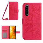 For Sony Xperia 1 VI Skin Feel Sun Flower Embossed Flip Leather Phone Case with Lanyard(Rose Red) - 1