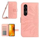 For Sony Xperia 1 VII Skin Feel Sun Flower Embossed Flip Leather Phone Case with Lanyard(Pink) - 1