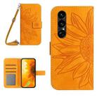For Sony Xperia 1 VII Skin Feel Sun Flower Embossed Flip Leather Phone Case with Lanyard(Yellow) - 1
