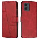 For Motorola Moto G14 Stitching Calf Texture Buckle Leather Phone Case(Red) - 1