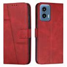 For Motorola Moto G Play 5G 2024/G 5G 2024 Stitching Calf Texture Buckle Leather Phone Case(Red) - 1